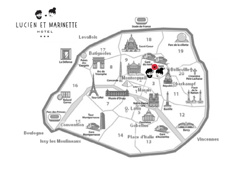 Hotel Lucien & Marinette plan + carte